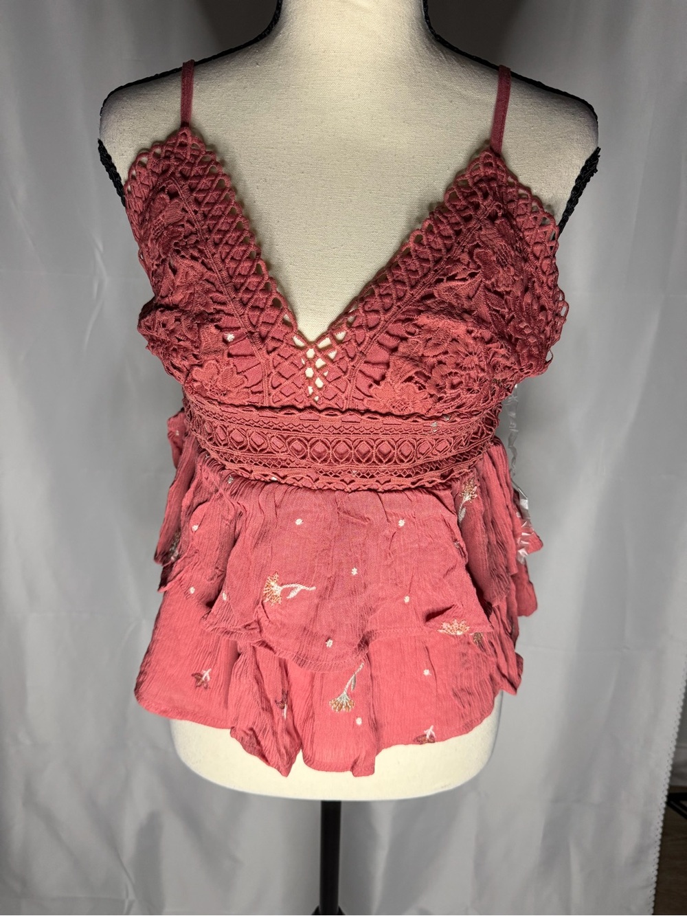 Embroidered Crochet Dusty Rose Camisole Tank